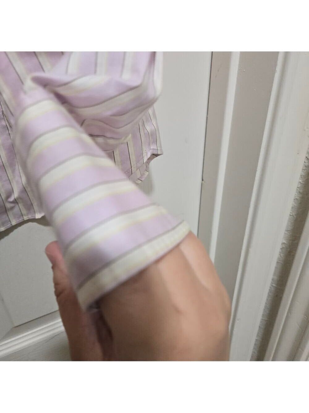 Bogner Purple White Striped Tailored Cotton Button Up Shirt Women's 6 - Picture 8 of 9